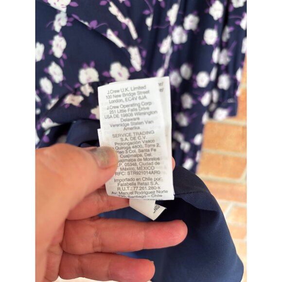 J. Crew Navy Blue Floral Print Long Sleeve Tiered Mini Dress - Picture 13 of 16
